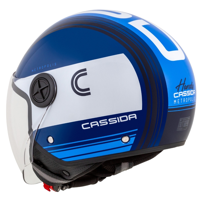 Cassida Handy Metropolis Blau und Weiß Offener Motorradhelm