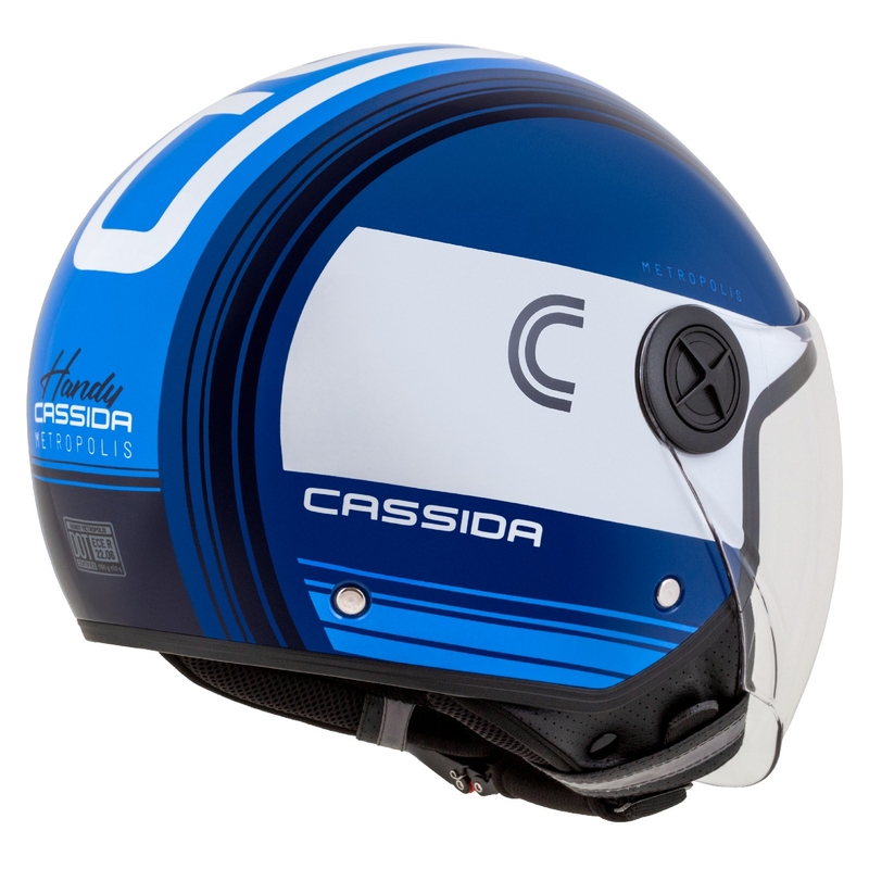 Cassida Handy Metropolis Blau und Weiß Offener Motorradhelm
