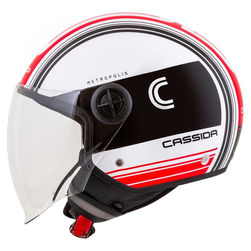 Cassida Handy Metropolis offener Motorradhelm, schwarz-weiß-rot