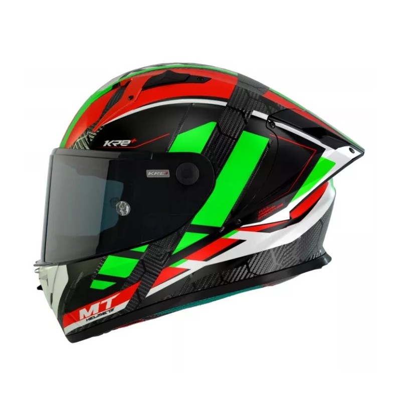 MT KRE+ Carbon Longlap Schwarz-Grün-Rot Integral-Motorradhelm