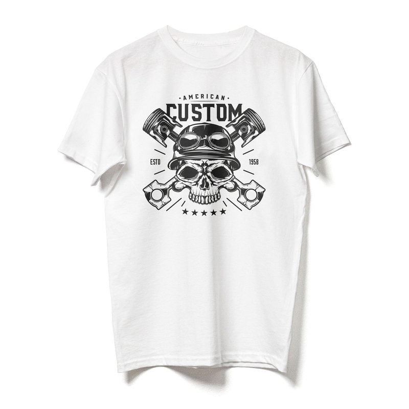 T-Shirt RSA American Custom Totenkopf weiß Ausverkauf