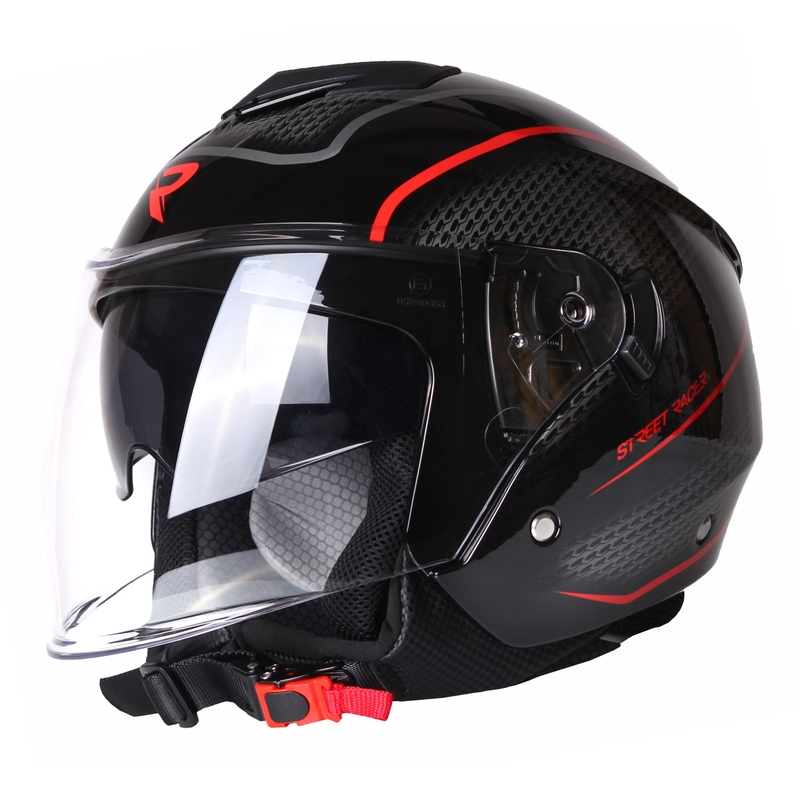 Offener Motorradhelm Street Racer Pilot Schwarz und Rot - II. Qualität
