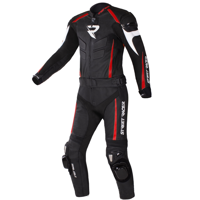 Street Racer Fast Track 2 Schwarz, Weiß und Rot Motorrad Overalls Ausverkauf
