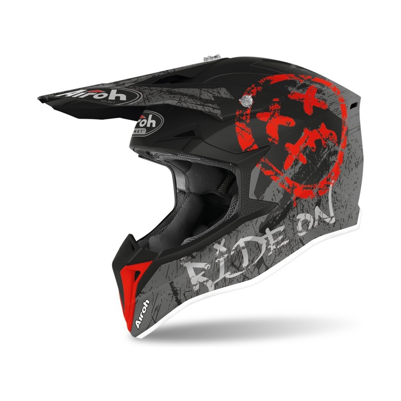 Kinder Motocross Helm Airoh Wraap Youth Smile schwarz-grau-rot