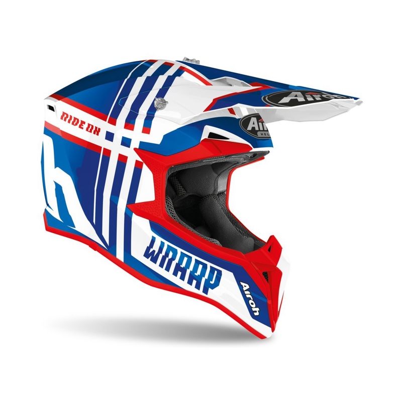 Kinder Motocross Helm Airoh Wraap Youth Broken blau-weiß-rot