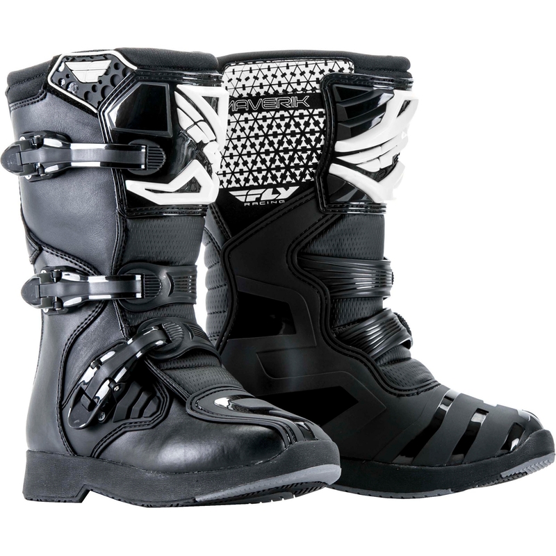 Kinder-Motorradstiefel FLY Racing NEW Maverik Jugend Schwarz und Weiß