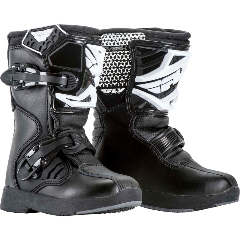 Kinder-Motorradstiefel FLY Racing NEW Maverik Mini Schwarz und Weiß