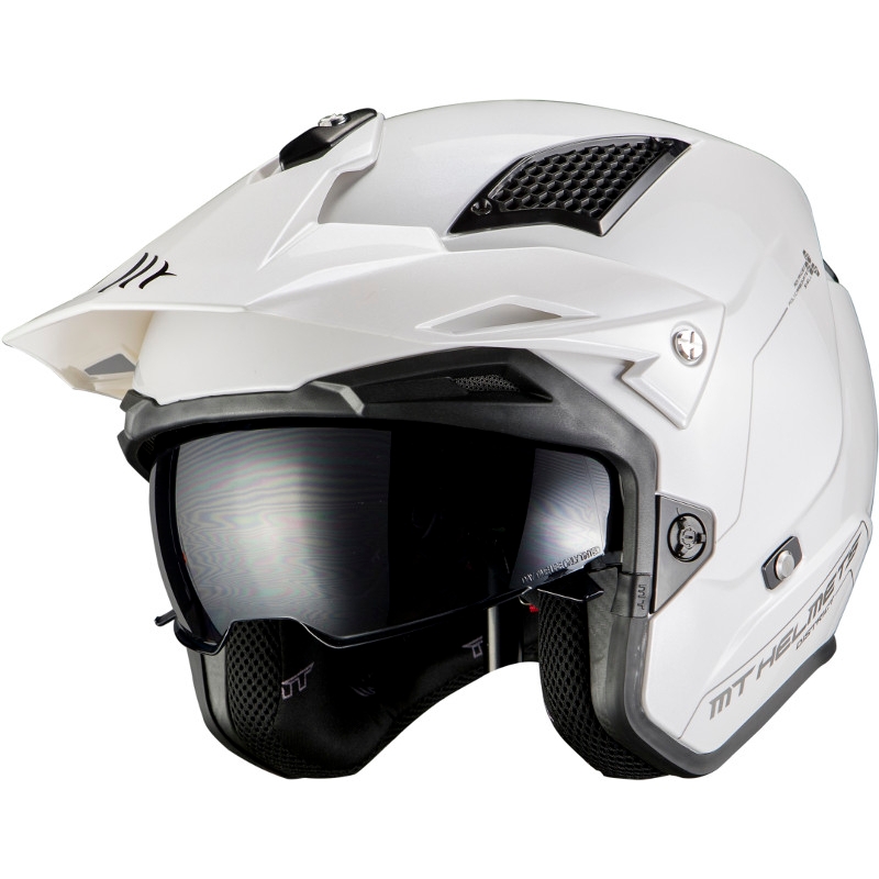 MT District SV Solid A0 Open Trial Motorradhelm Weiß