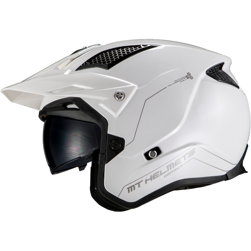 MT District SV Solid A0 Open Trial Motorradhelm Weiß