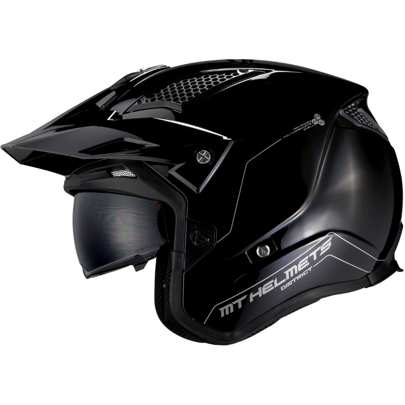 MT District SV Solid A1 open Trials Motorradhelm schwarz glänzend