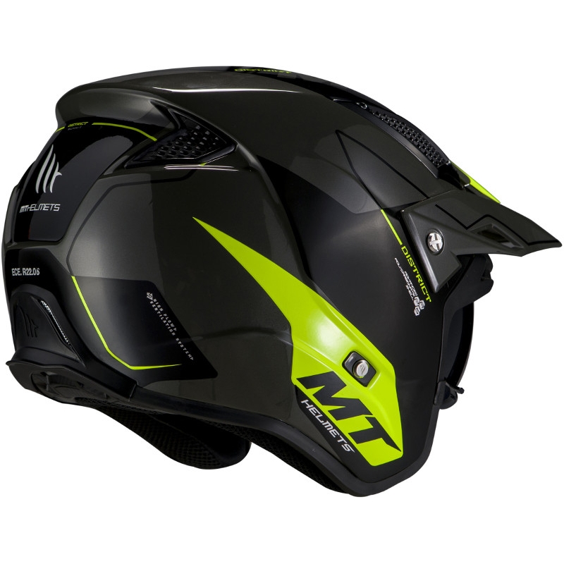 MT District SV Summit E3 open trials Motorradhelm schwarz-fluo grün