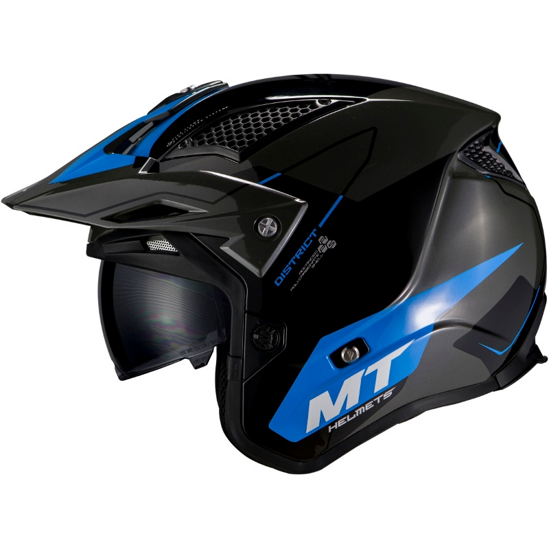 MT District SV Summit F7 open trials Motorradhelm schwarz und blau