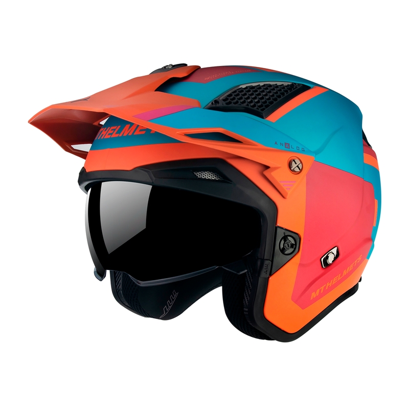 MT District SV Analog D24 open Trials Motorradhelm rot-blau-orange