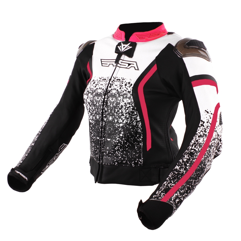 Damen RSA Flow II Schwarz-Weiß-Pink Motorradjacke Ausverkauf