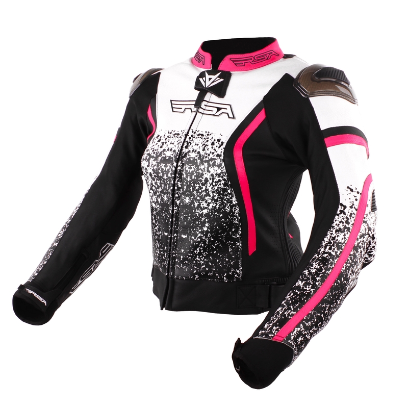 Damen RSA Flow III Schwarz-Weiß-Fluo Pink Motorradjacke Ausverkauf