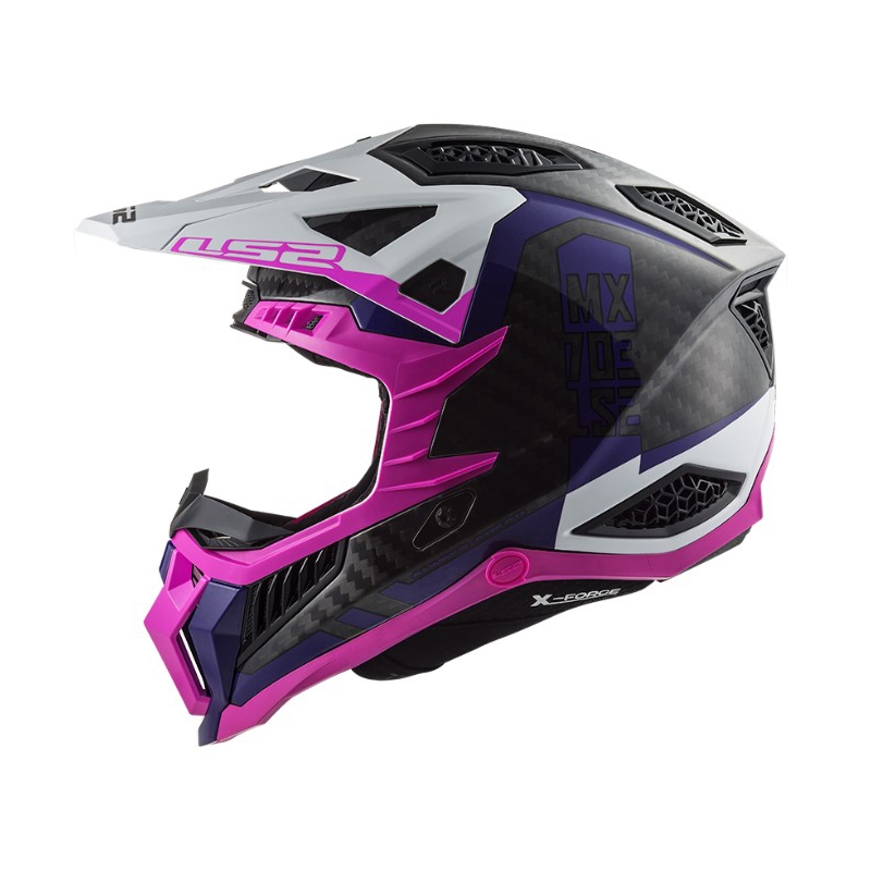 Motokrosová přilba LS2 MX703 C X-Force Victory černo-bílo-fialovo-růžová