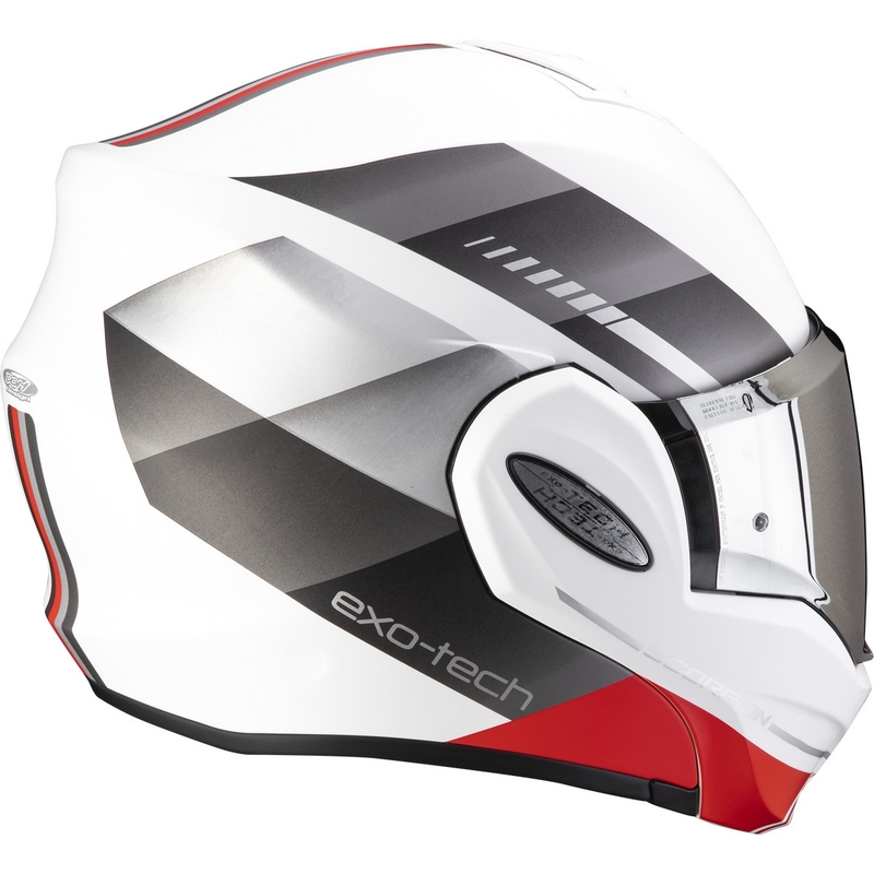 Klappbarer Motorradhelm Scorpion EXO-TECH EVO Genre weiß-silber-rot Ausverkauf
