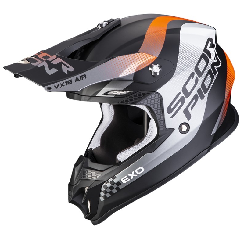 Motocross Helm Scorpion VX-16 EVO AIR SOUL schwarz-weiß-orange