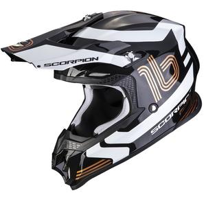 Motocross Helm Scorpion VX-16 EVO AIR TUB schwarz-weiß-gold metallic