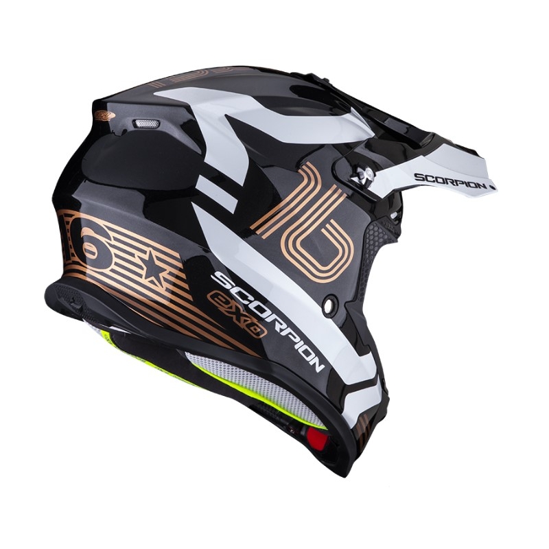 Motocross Helm Scorpion VX-16 EVO AIR TUB schwarz-weiß-gold metallic