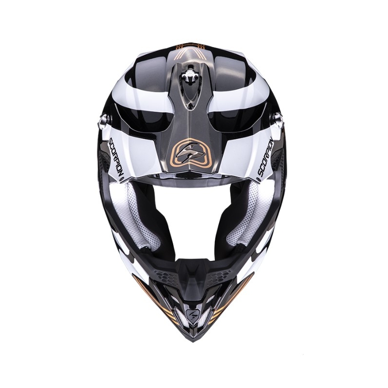 Motocross Helm Scorpion VX-16 EVO AIR TUB schwarz-weiß-gold metallic