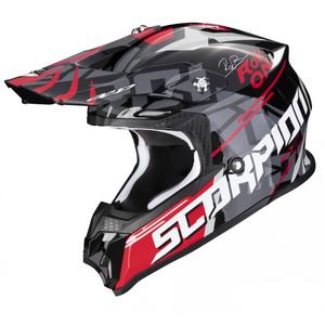 Motocross Helm Scorpion VX-16 EVO AIR ROK BAGOROS schwarz-grau-weiß-rot