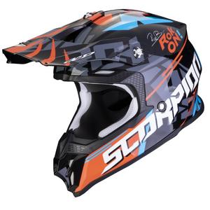 Motocross Helm Scorpion VX-16 EVO AIR ROK BAGOROS schwarz-weiß-blau-orange