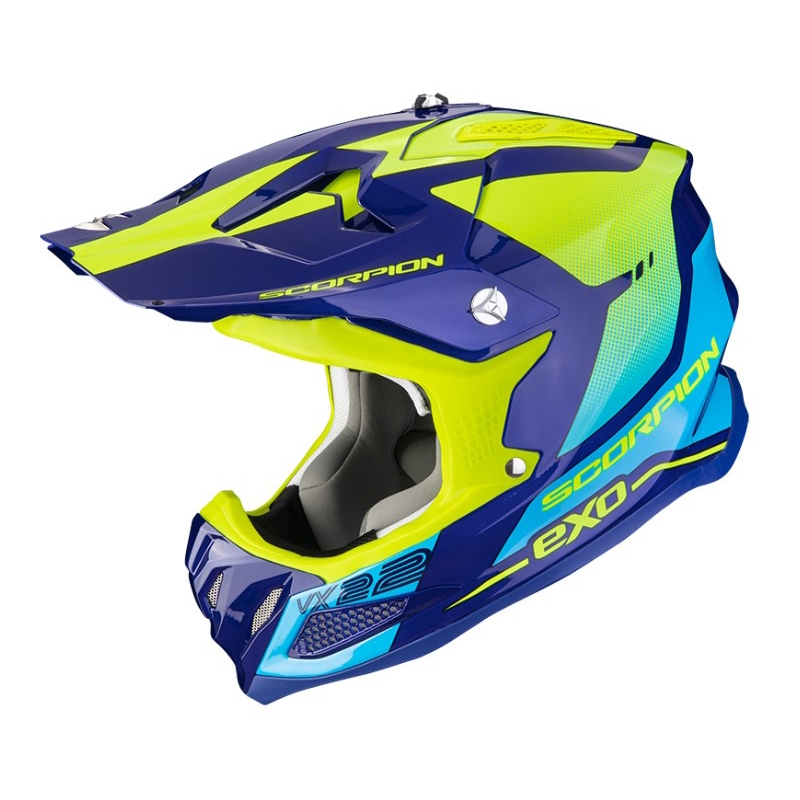 Motocross Helm Scorpion VX-22 Air Attis blau-fluo gelb