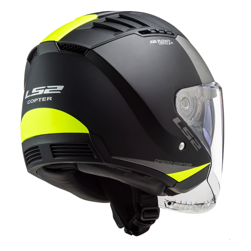 Offener Motorradhelm LS2 OF600 Copter II Urbane 06 schwarz-fluo gelb