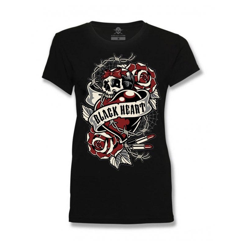 Frauen-T-Shirt Schwarzes Herz Herz Rose