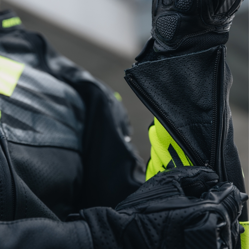 Rebelhorn Vandal Schwarz-Fluo Gelb Leder Motorradjacke Ausverkauf