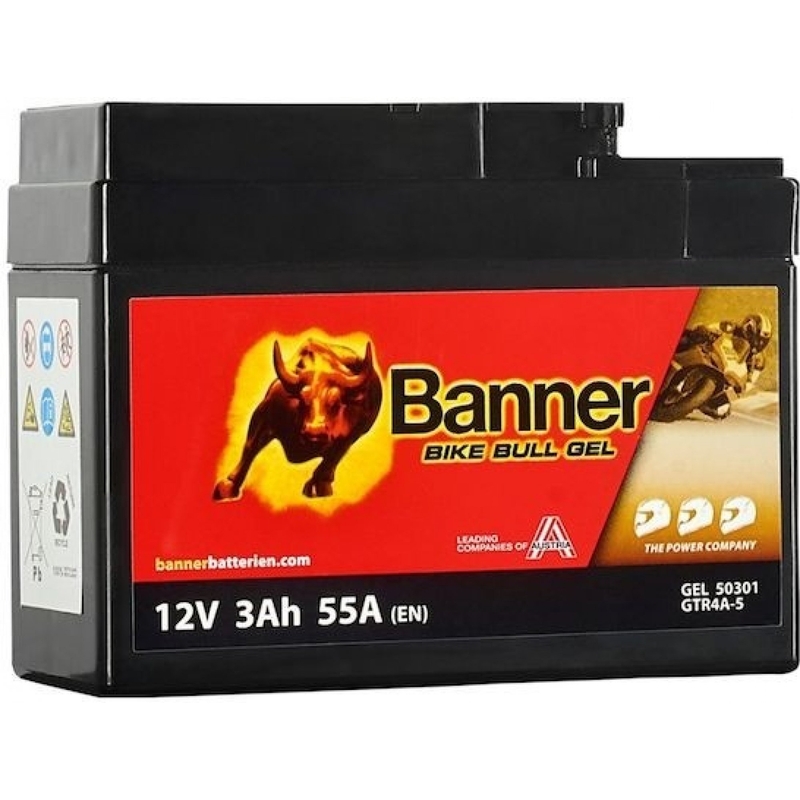 Gel-Batterie Banner Bike Bull Gel 12V, YTR4A-BS, 3AH, 55A