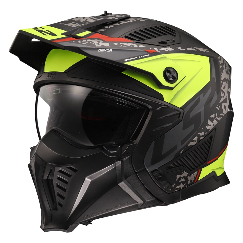Motorradhelm LS2 OF606 Drifter Devor schwarz-fluo gelb