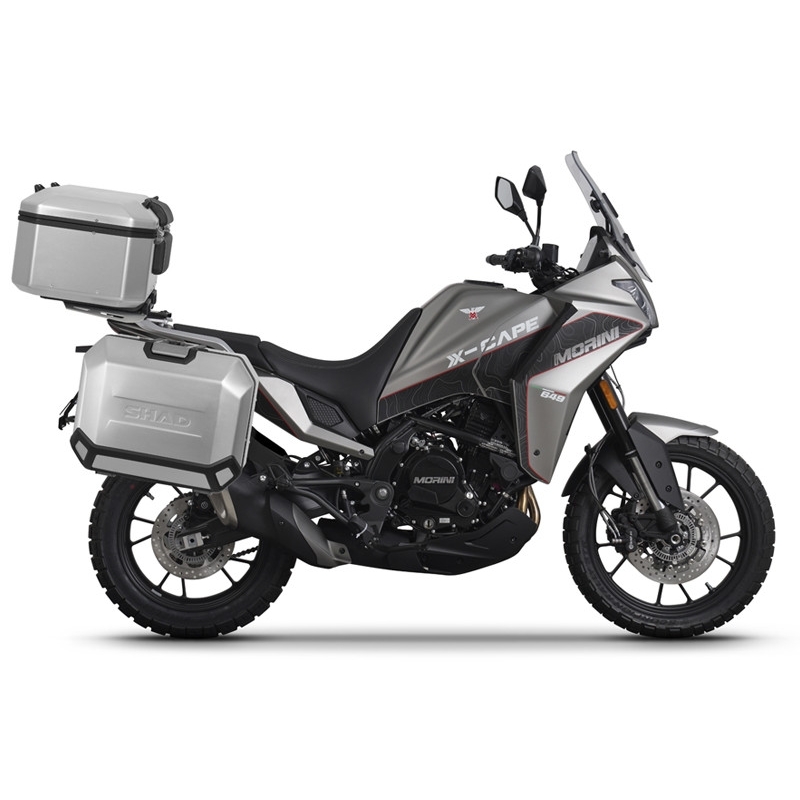 Complete set of aluminum cases SHAD TERRA, 37L topcase + 36L / 36L side cases, including mounting kit and plate SHAD Moto Morini X-Cape 649