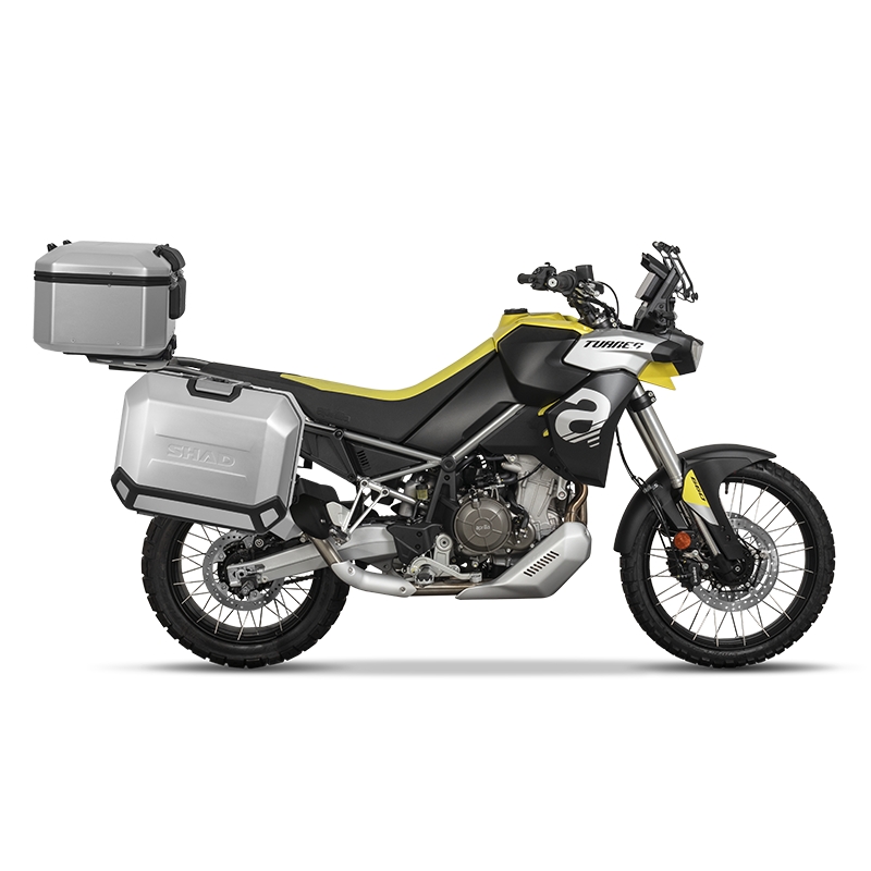 Complete set of aluminum cases SHAD TERRA, 37L topcase + 36L / 47L side cases, including mounting kit and plate SHAD Aprilia Tuareg 660
