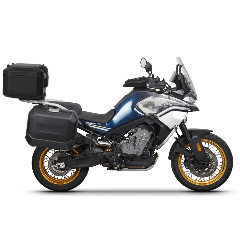 Complete set of aluminum cases SHAD TERRA BLACK, 37L topcase + 36L / 47L side cases, including mounting kit and plate SHAD CF Moto 800MT