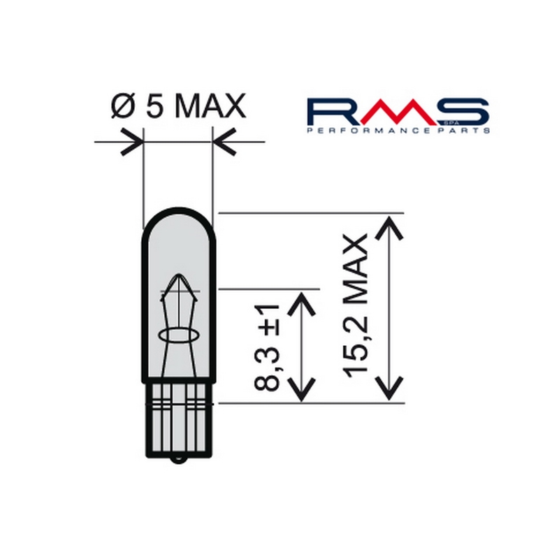 Žárovka RMS 12V 2,3W, T5 bílá