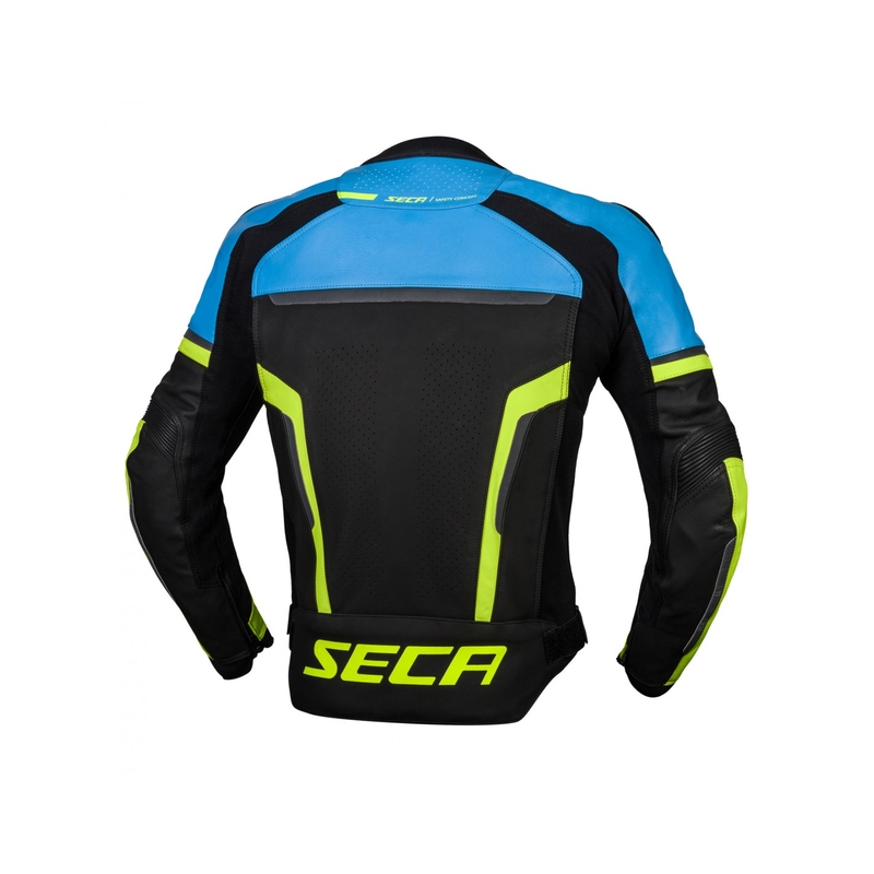 SECA Hooligan Motorradjacke aus Leder Blau-Fluo Gelb Ausverkauf