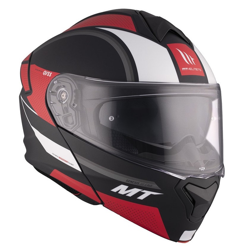 Klappbarer Motorradhelm MT Genesis SV Cave A5 schwarz-weiß-rot matt