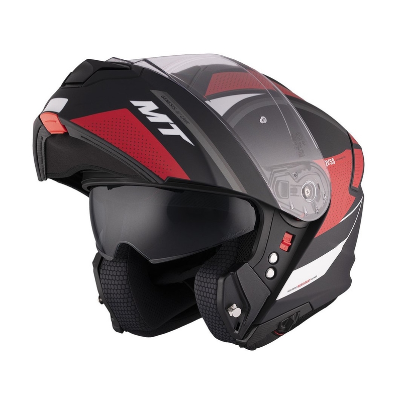 Klappbarer Motorradhelm MT Genesis SV Cave A5 schwarz-weiß-rot matt
