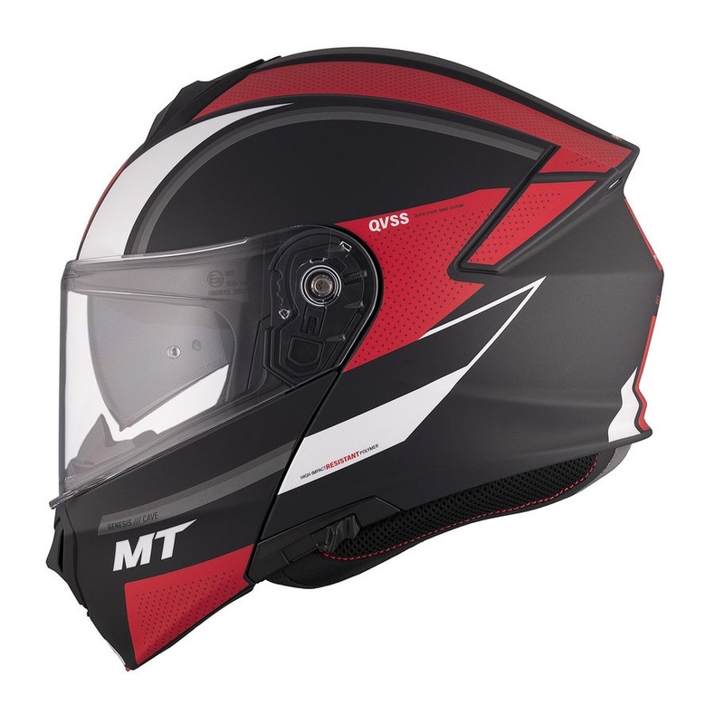 Klappbarer Motorradhelm MT Genesis SV Cave A5 schwarz-weiß-rot matt