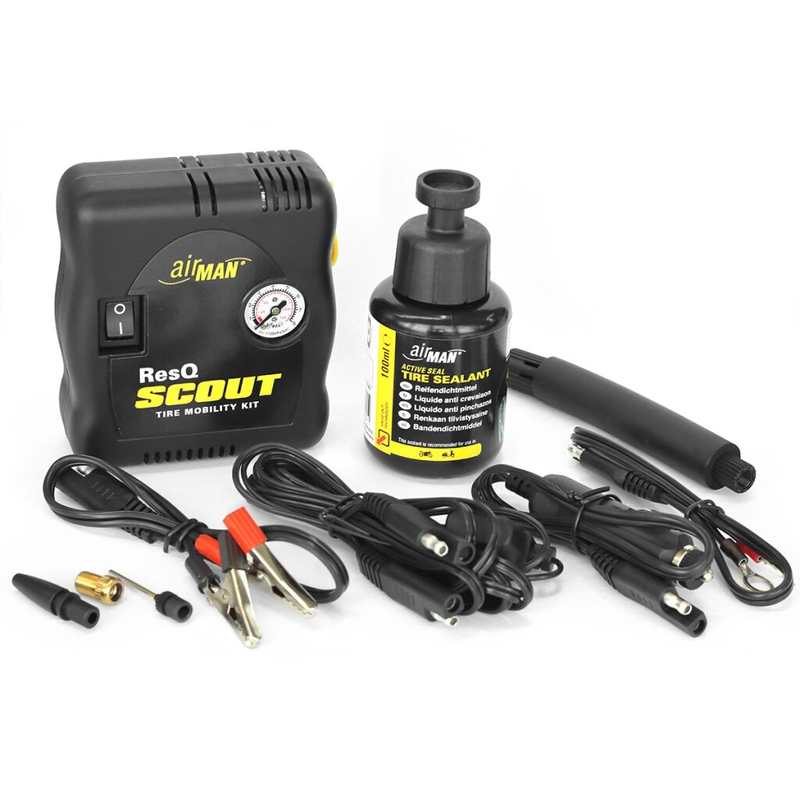 AirMan ResQ Scout Reifenreparaturset mit Kompressor + 100ml Nachfüllflüssigkeit