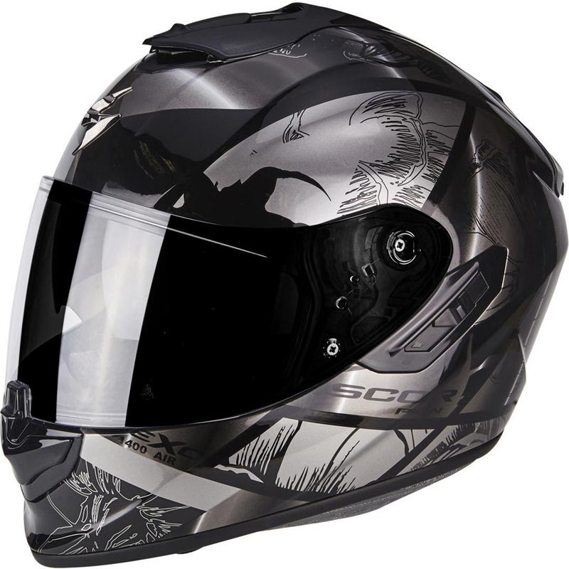Integral Motorradhelm Skorpion Exo-1400 Air Patch Schwarz-Silber Ausverkauf