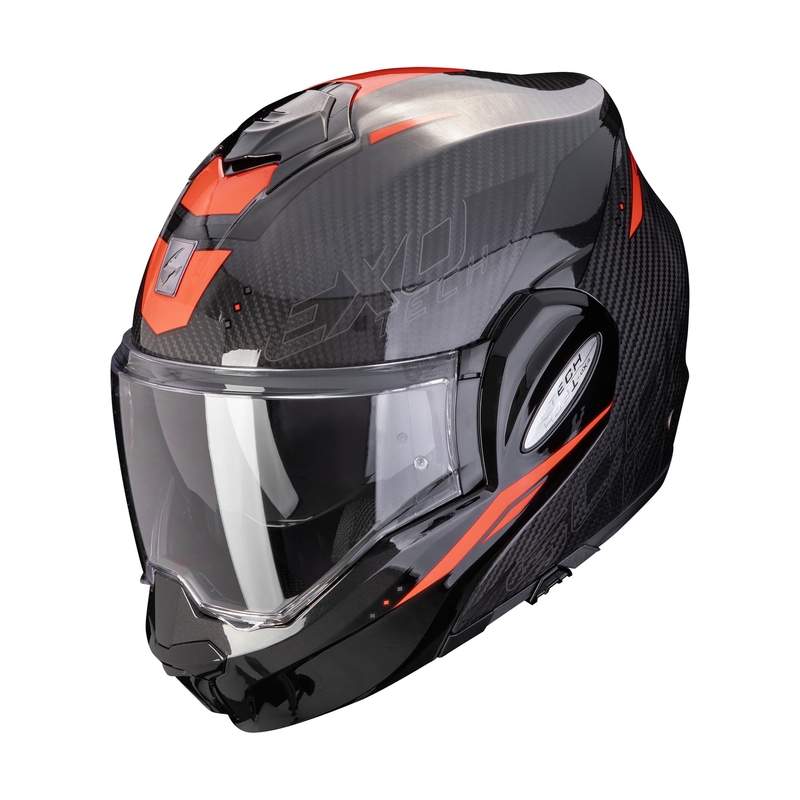 Klappbarer Motorradhelm Scorpion EXO-TECH EVO CARBON ROVER schwarz-rot