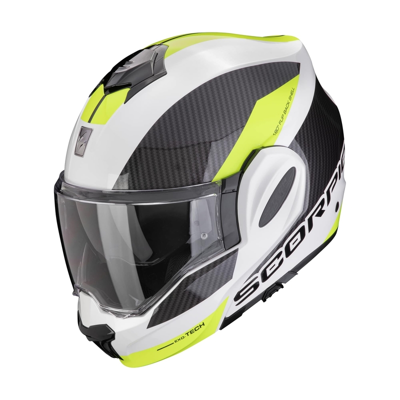 Klappbarer Motorradhelm Scorpion EXO-TECH EVO TEAM weiß-fluo gelb Ausverkauf