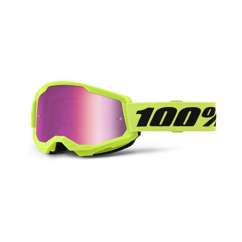 Motocrossbrille 100% STRATA 2 Neu fluo gelb (rosa Plexi)