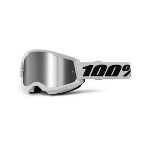 Motocrossbrille 100% STRATA 2 Neu weiß (silbernes Plexiglas)