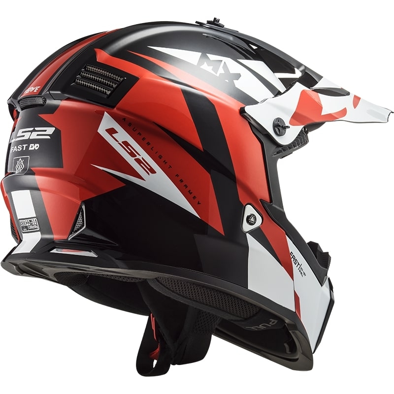 Kinder Motocross Helm LS2 MX437 FAST EVO MINI STRIKE schwarz-weiß-rot