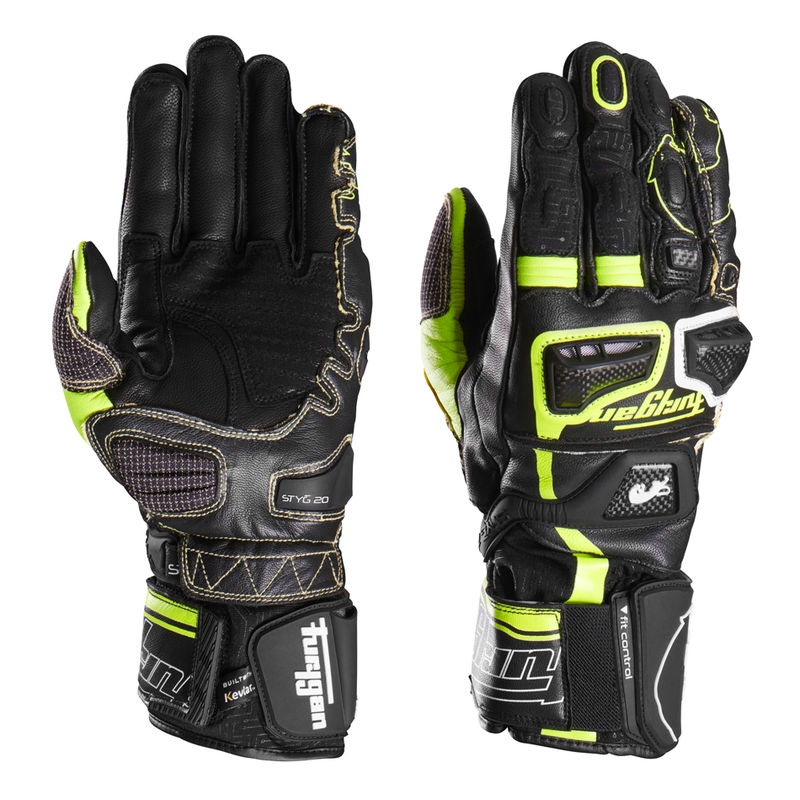 Furygan Styg 20 x Kevlar-Motorradhandschuhe schwarz-fluoreszierend gelb-weiß