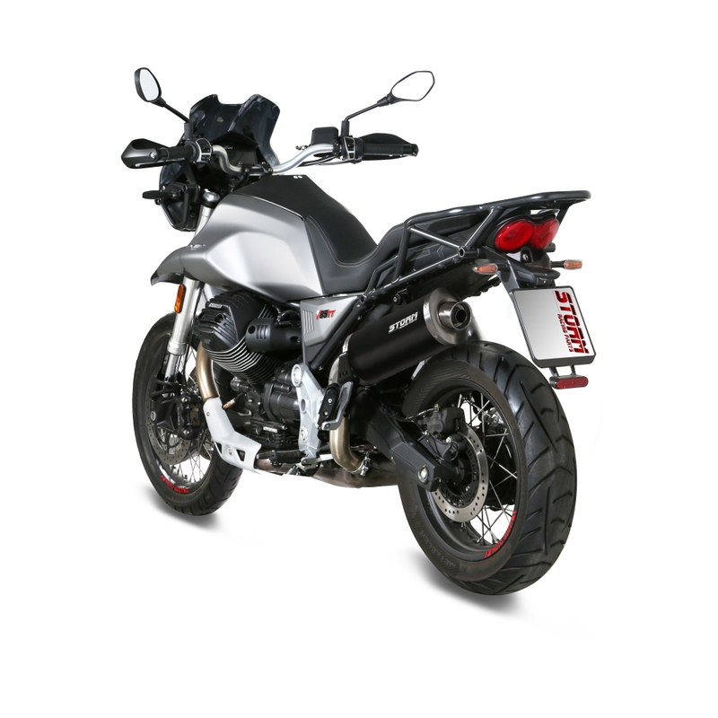Auspuffendstück STORM OVAL Edelstahl schwarz für MOTO GUZZI V 85 TT 850 / Travel 2019-2024